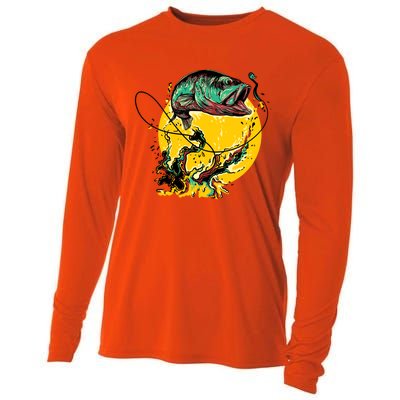 Fishing Art Wave Sunset Cooling Performance Long Sleeve Crew