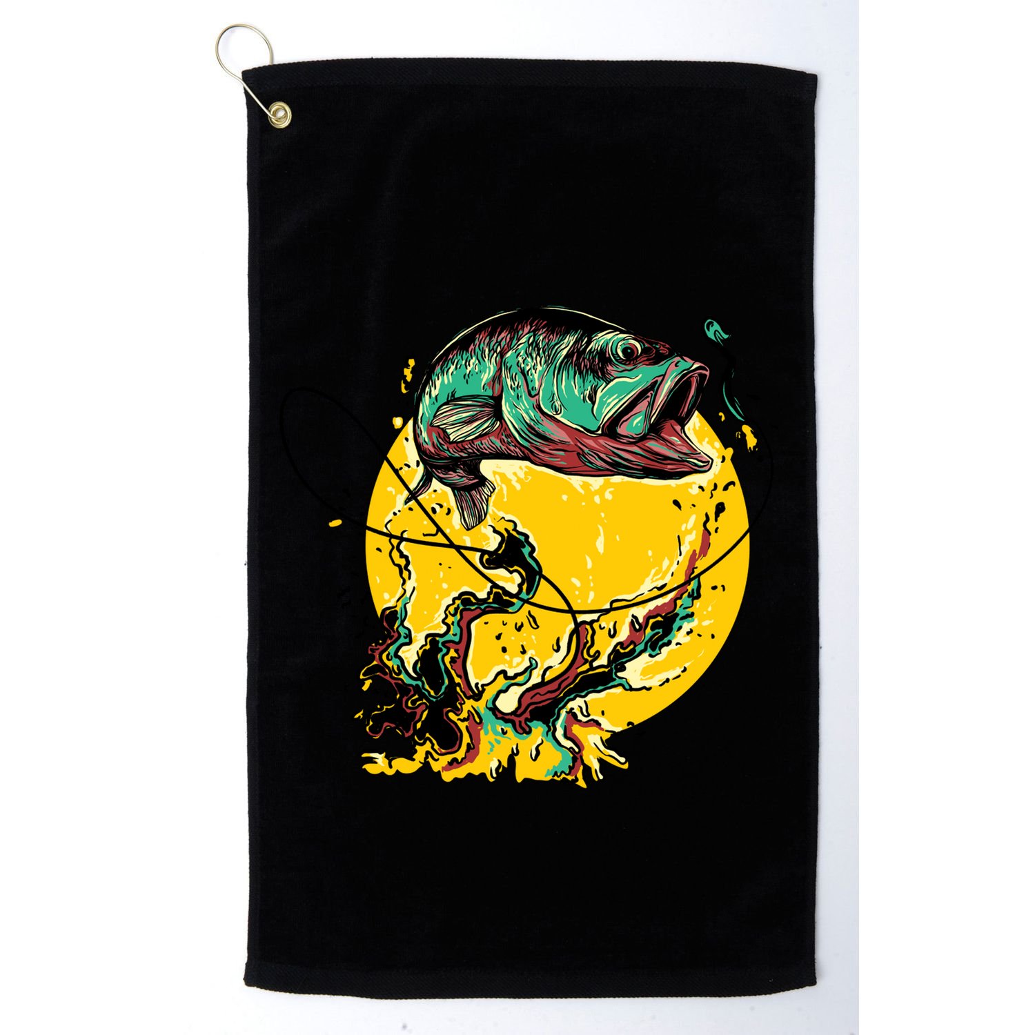 Fishing Art Wave Sunset Golf Towel