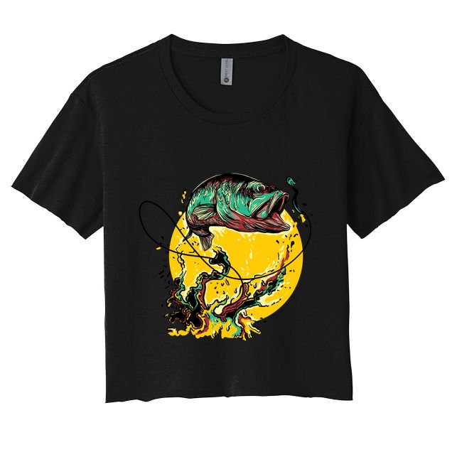 Fishing Art Wave Sunset Crop Top