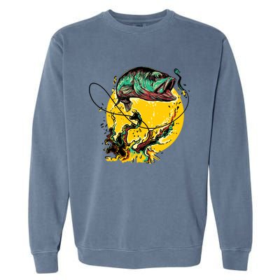 Fishing Art Wave Sunset Garment-Dyed Sweatshirt