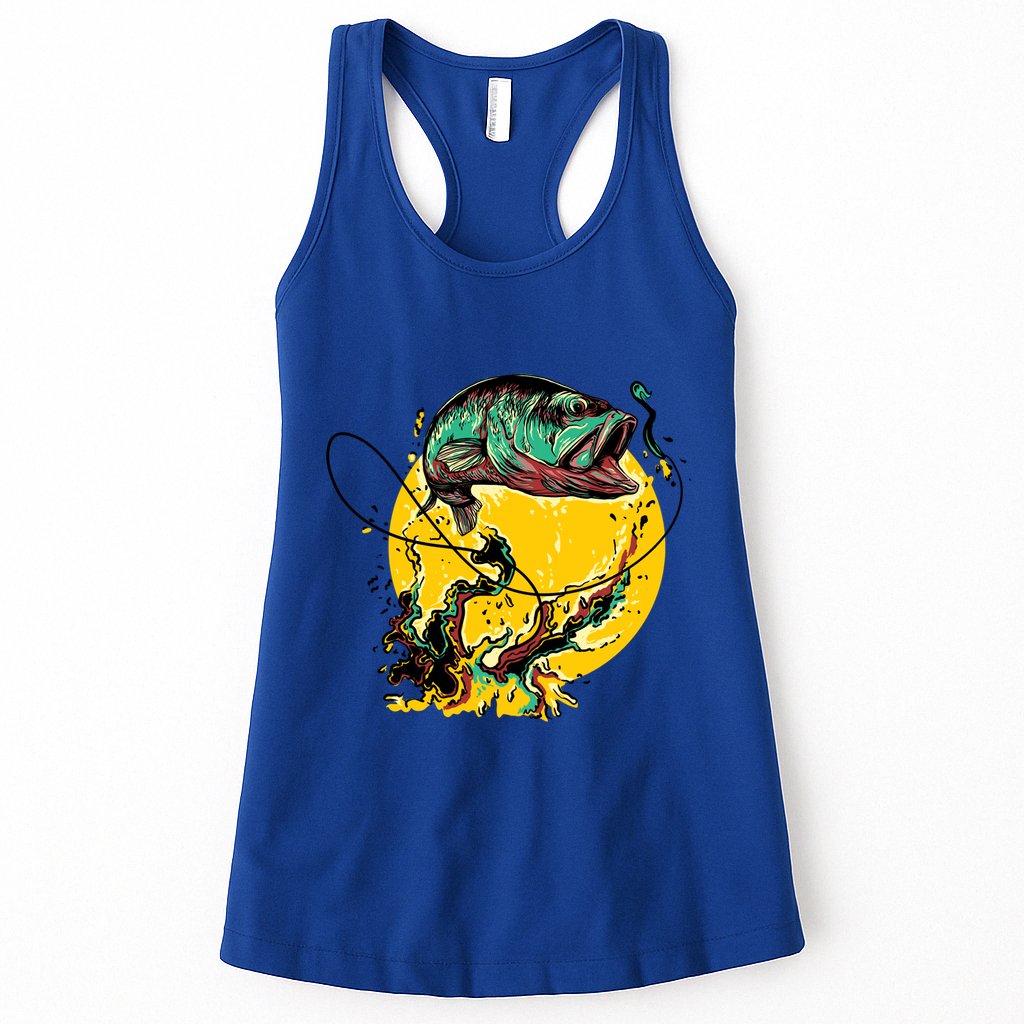 Fishing Art Wave Sunset Womens Tank Top