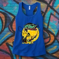 Fishing Art Wave Sunset Womens Tank Top