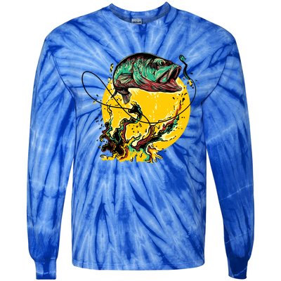 Fishing Art Wave Sunset Tie-Dye Long Sleeve Shirt