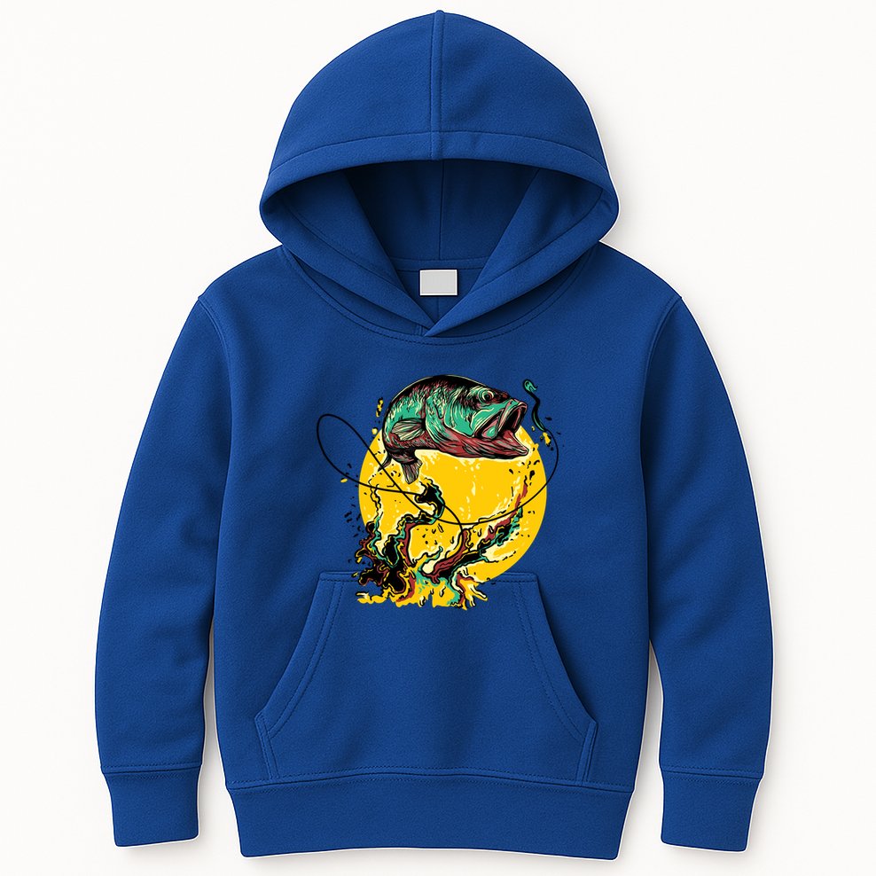 Fishing Art Wave Sunset Kids Hoodie