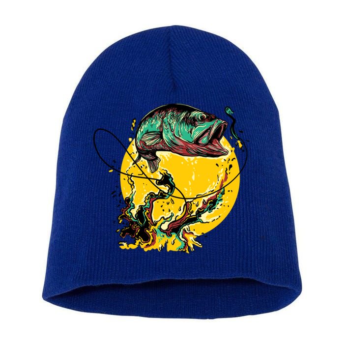 Fishing Art Wave Sunset Short Acrylic Beanie