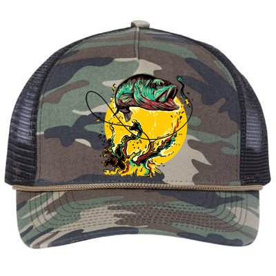 Fishing Art Wave Sunset Retro Rope Trucker Hat Cap