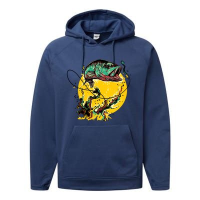 Fishing Art Wave Sunset Performance Fleece Hoodie