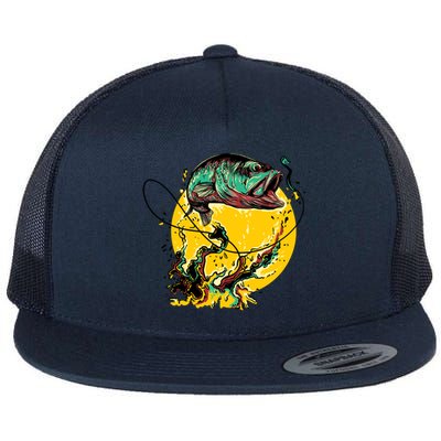 Fishing Art Wave Sunset Flat Bill Trucker Hat