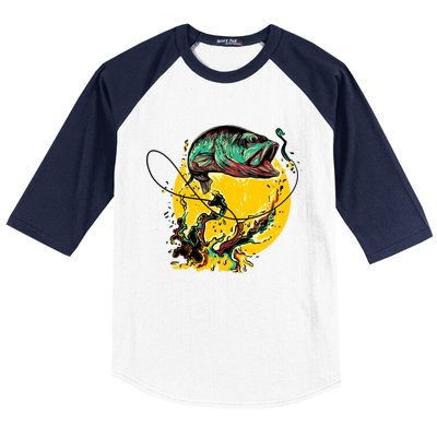 Fishing Art Wave Sunset Baseball Sleeve Shirt