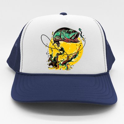 Fishing Art Wave Sunset Trucker Hat