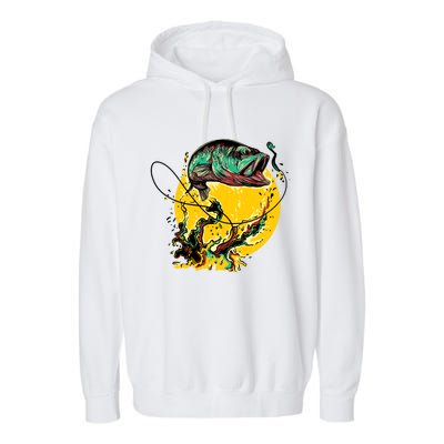 Fishing Art Wave Sunset Garment-Dyed Fleece Hoodie