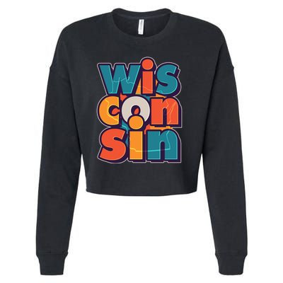 Fun Abstract Wisconsin Name Cropped Pullover Crew