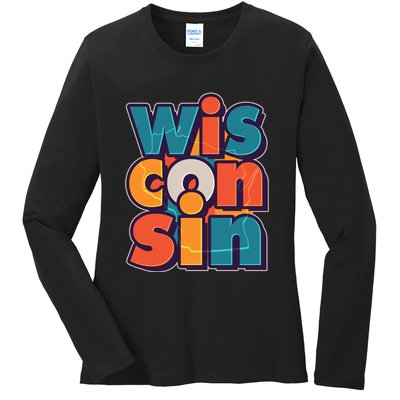 Fun Abstract Wisconsin Name Ladies Long Sleeve Shirt