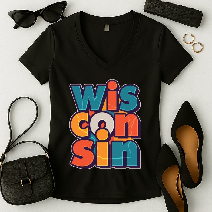 Fun Abstract Wisconsin Name Women's V-Neck T-Shirt