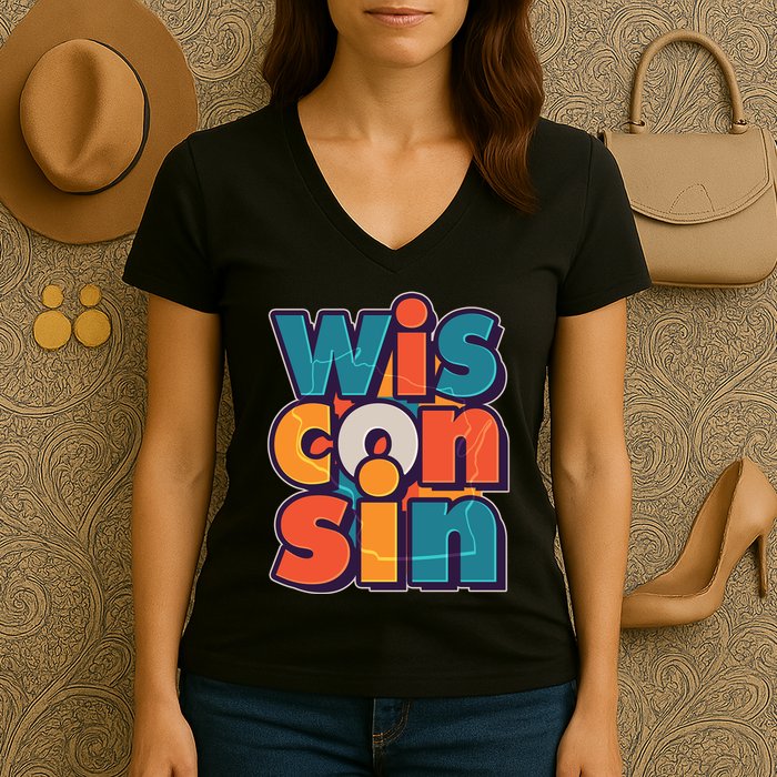 Fun Abstract Wisconsin Name Women's V-Neck T-Shirt