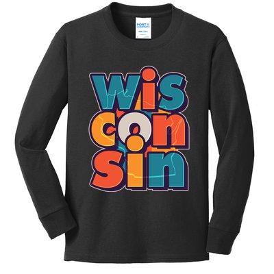 Fun Abstract Wisconsin Name Kids Long Sleeve Shirt