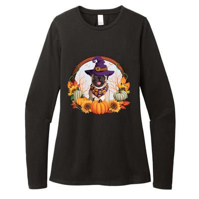 Fall Autumn Witchy Pug Dog Halloween Costume Gift Womens CVC Long Sleeve Shirt