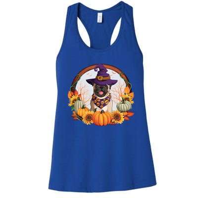 Fall Autumn Witchy Pug Dog Halloween Costume Gift Women's Racerback Tank