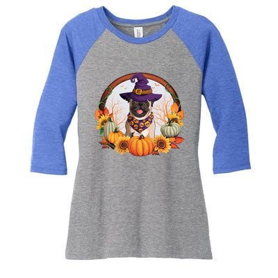 Fall Autumn Witchy Pug Dog Halloween Costume Gift Women's Tri-Blend 3/4-Sleeve Raglan Shirt