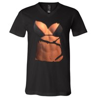 Fake Abs Women Bikini Body Muscle Six Pack Fake Big Boobs V-Neck T-Shirt