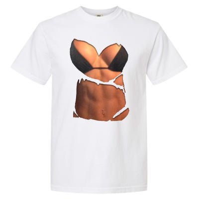 Fake Abs Women Bikini Body Muscle Six Pack Fake Big Boobs Garment-Dyed Heavyweight T-Shirt