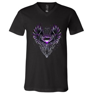 Fallen Angel Wings Dark Goth Clothing Heart Of Asexual V-Neck T-Shirt