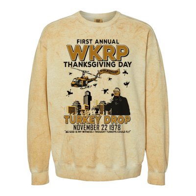 First Annual Wkrp Thanksgiving Day Turkey Drop Colorblast Crewneck Sweatshirt