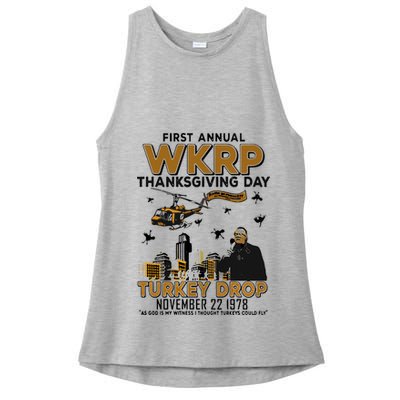 First Annual Wkrp Thanksgiving Day Turkey Drop Ladies PosiCharge Tri-Blend Wicking Tank