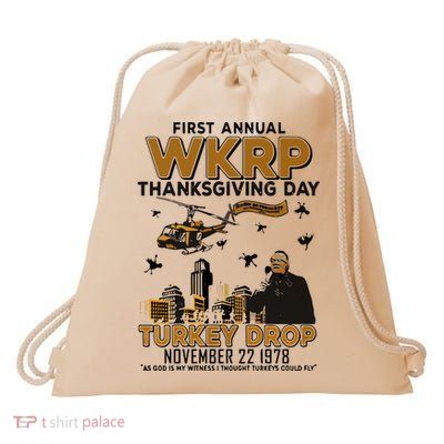 First Annual Wkrp Thanksgiving Day Turkey Drop Drawstring Bag