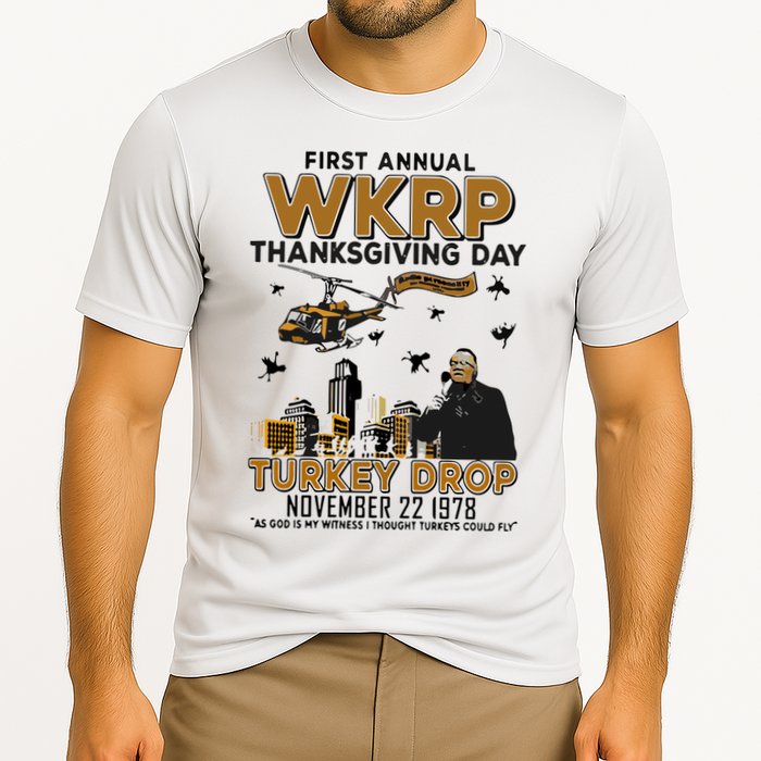 First Annual Wkrp Thanksgiving Day Turkey Drop Cooling Performance Crew T-Shirt