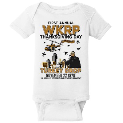 First Annual Wkrp Thanksgiving Day Turkey Drop Baby Bodysuit