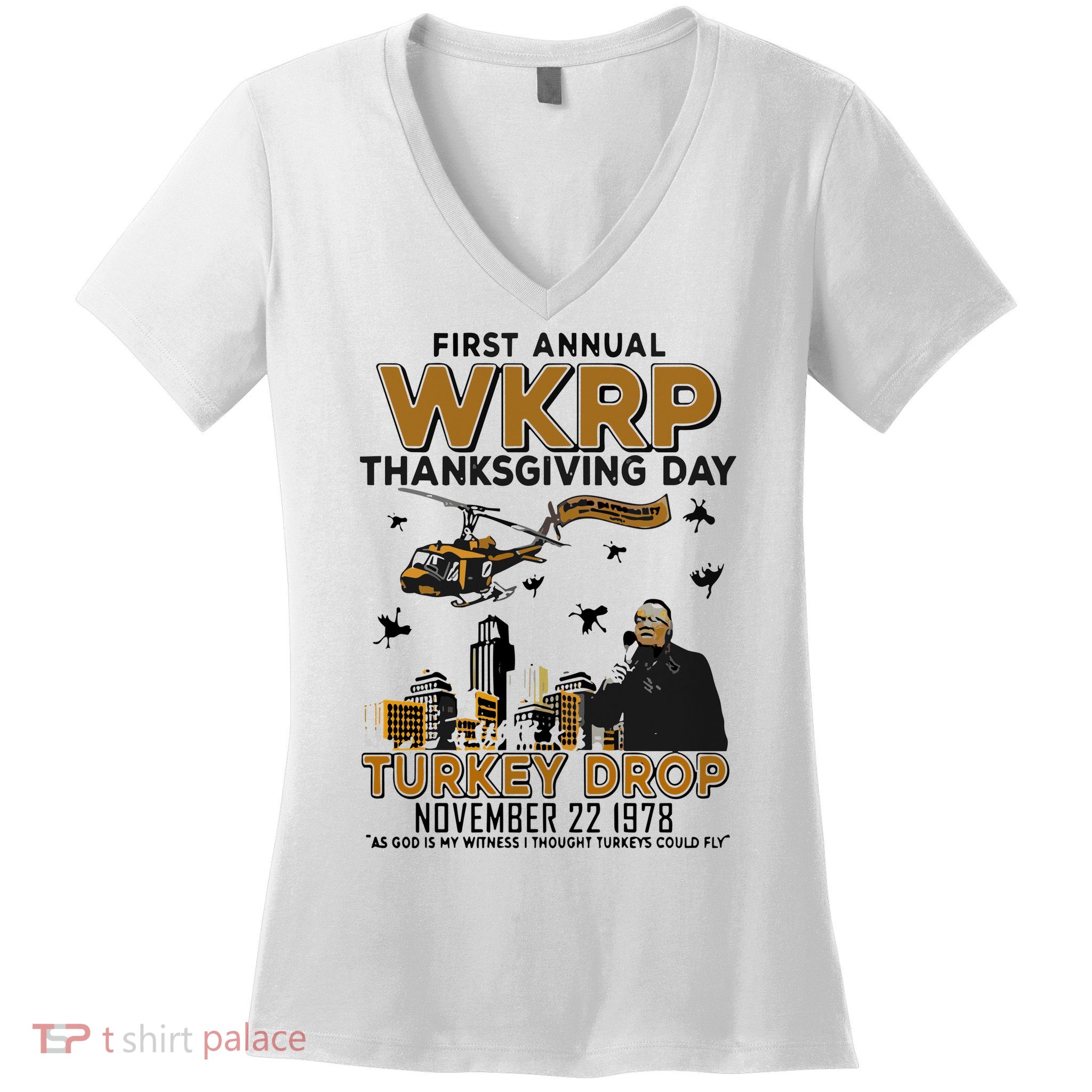 First Annual Wkrp Thanksgiving Day Turkey Drop Women's V-Neck T-Shirt