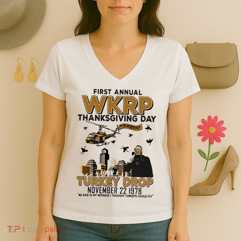 First Annual Wkrp Thanksgiving Day Turkey Drop Women's V-Neck T-Shirt