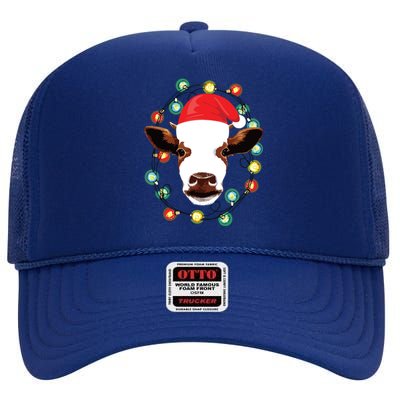 Farm Animal Xmas Pajamas Costume Farmer Christmas Cow High Crown Mesh Back Trucker Hat