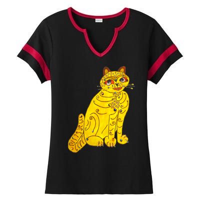 Funny Abba Yellow Cat Ladies Halftime Notch Neck Tee