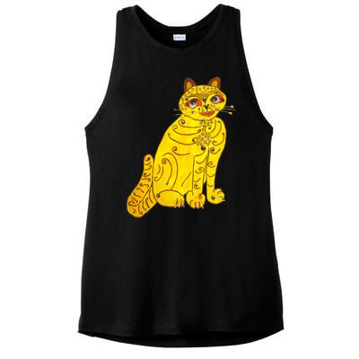 Funny Abba Yellow Cat Ladies PosiCharge Tri-Blend Wicking Tank