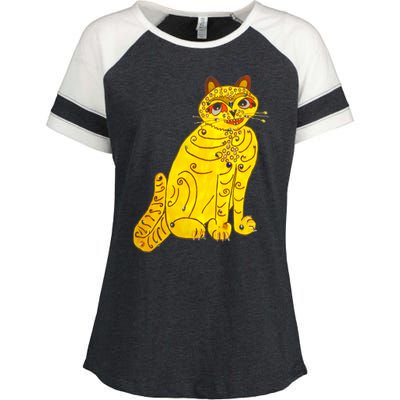 Funny Abba Yellow Cat Enza Ladies Jersey Colorblock Tee