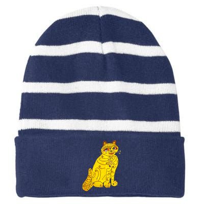 Funny Abba Yellow Cat Striped Beanie with Solid Band