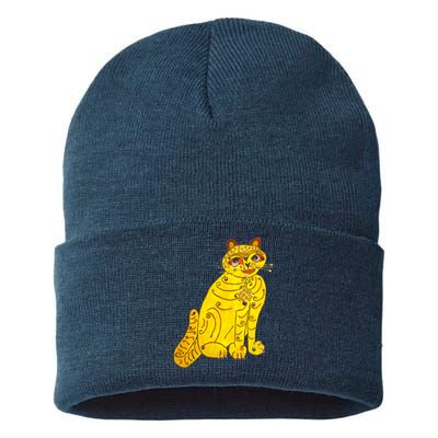 Funny Abba Yellow Cat Sustainable Knit Beanie