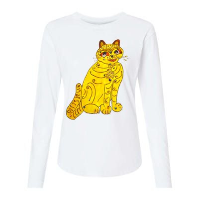 Funny Abba Yellow Cat Womens Cotton Relaxed Long Sleeve T-Shirt