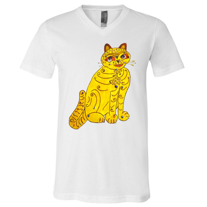 Funny Abba Yellow Cat V-Neck T-Shirt