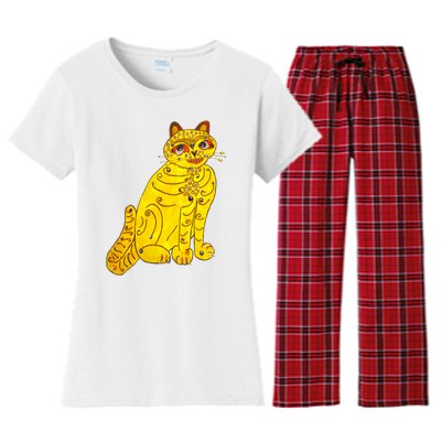 Funny Abba Yellow Cat Women's Flannel Pajama Set