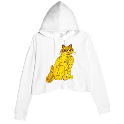 Funny Abba Yellow Cat Crop Fleece Hoodie