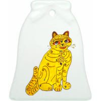 Funny Abba Yellow Cat Ceramic Bell Ornament