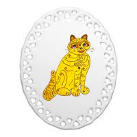 Funny Abba Yellow Cat Ceramic Oval Ornament