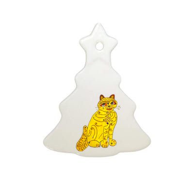 Funny Abba Yellow Cat Ceramic Tree Ornament