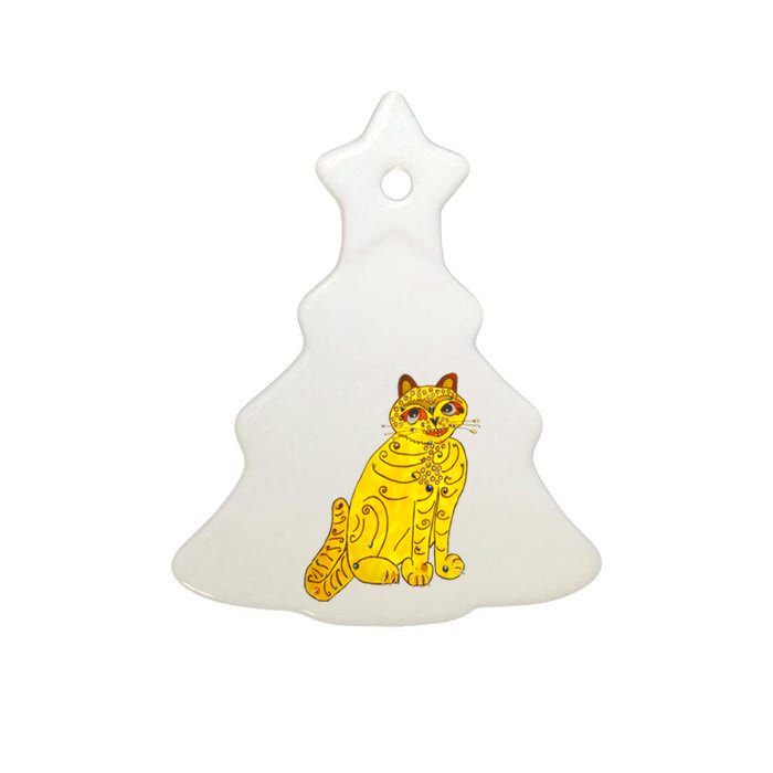 Funny Abba Yellow Cat Ceramic Tree Ornament