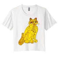 Funny Abba Yellow Cat Women's Crop Top Tee