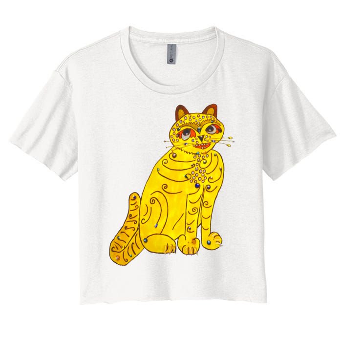 Funny Abba Yellow Cat Women's Crop Top Tee