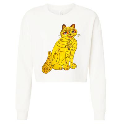 Funny Abba Yellow Cat Cropped Pullover Crew